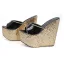 Unique Noire Doré Club de carnaval Sandales Femme 2020 Paillettes 15 cm Compensées Peep Toes / Bout Ouvert Sandales