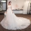 Chic / Beautiful Champagne Wedding Dresses 2018 A-Line / Princess Glitter Lace Flower Rhinestone Off-The-Shoulder Backless Sleeveless Cathedral Train Wedding