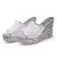 Sparkly Gold Summer Evening Party Womens Sandals 2020 Glitter Sequins 9 cm Wedges Open / Peep Toe Sandals