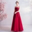 Chic Rouge Robe Demoiselle D'honneur 2020 Princesse Bustier En Dentelle Fleur Sans Manches Dos Nu Longue Robe Pour Mariage