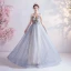 Charmant Bleu Ciel Robe De Bal 2020 Princesse Bretelles Spaghetti Perlage Perle Faux Diamant En Dentelle Fleur Sans Manches Dos Nu Train De Balayage Robe De Ceremonie