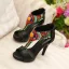 Mode Etnisk Svarta Casual Läder Sandaler Dam 2020 Beading T-Rem 11 cm Stilettklackar Peep Toe Sandaler
