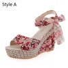 Fashion Red Beach Floral Womens Sandals 2020 Bow 11 cm Wedges Open / Peep Toe Sandals