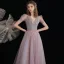 Luxury / Gorgeous Beading Sequins Lavender Evening Dresses  Prom Dresses 2021 A-Line / Princess Scoop Neck Short Sleeve Backless Floor-Length / Long Evening Party Formal Dresses