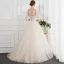 Chic / Beautiful Champagne Wedding Dresses 2018 Ball Gown Lace Appliques Pearl Scoop Neck Backless 1/2 Sleeves Floor-Length / Long Wedding