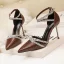 Charmant Beige Cocktail Pailletten Sandalen Damen 2020 Knöchelriemen 10 cm Stilettos Spitzschuh Sandaletten