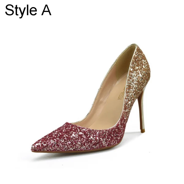 Glittrande Silver Afton Glittriga / Glitter Paljetter Pumps 2021 Läder 10 cm Stilettklackar Spetsiga Pumps Högklackade