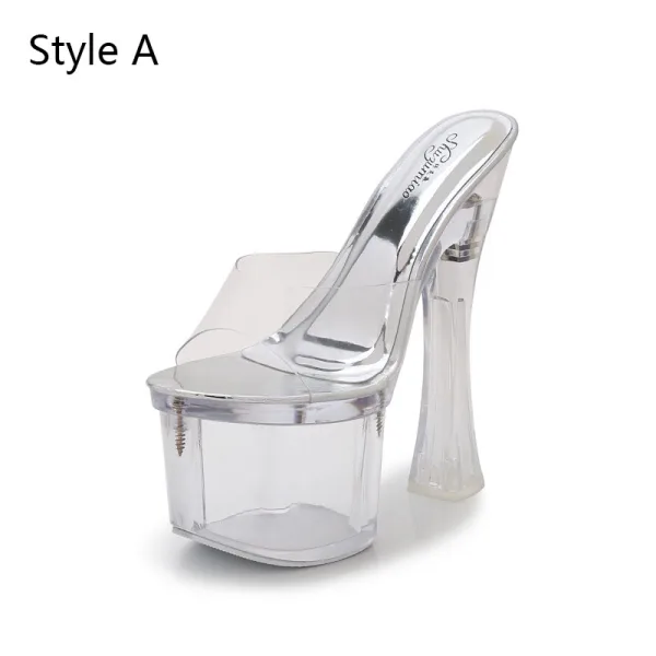 Sexy Transparent Argenté Club de carnaval Sandales Femme 2020 20 cm Talons Épais Peep Toes / Bout Ouvert Sandales