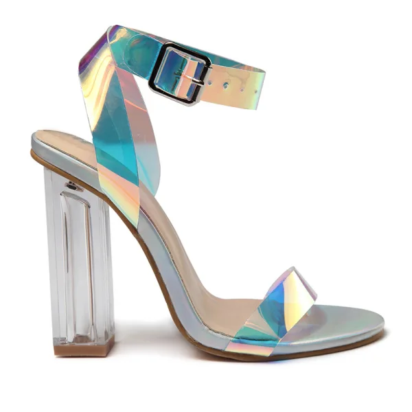 Charmant Coloré Multi-Couleurs Cocktail Sandales Femme 2020 Bride Cheville 11 cm Talons Épais Peep Toes / Bout Ouvert Sandales