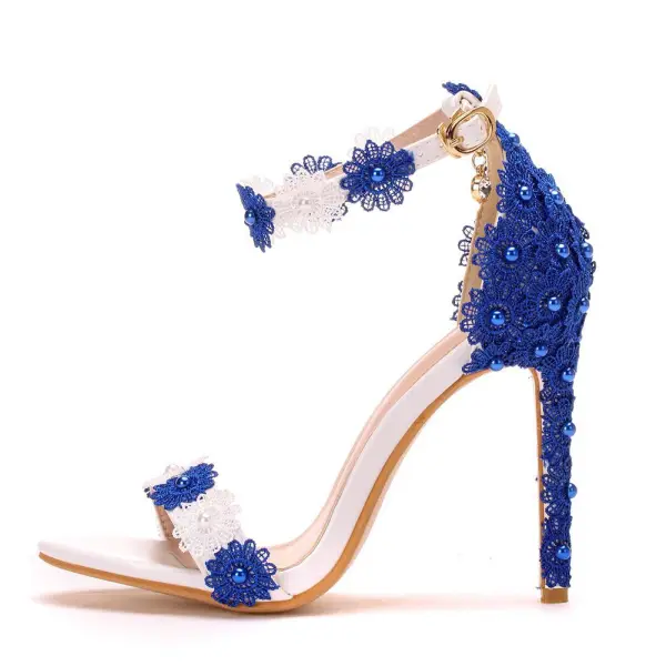 Chic / Beautiful Two Tone Outdoor / Garden Womens Sandals 2020 Pearl Lace Flower 11 cm Stiletto Heels Open / Peep Toe Sandals