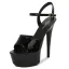 Sexy Schwarz Karneval Club Sandalen Damen 2020 Knöchelriemen 15 cm Stilettos Peeptoes Sandaletten