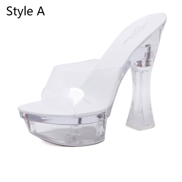 Transparent Sexy Blanche Voyage de noces Sandales Femme 2020 Bride Cheville 14 cm Talons Épais Peep Toes / Bout Ouvert Sandales