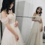 Schöne Champagner Brautkleider 2018 A Linie Mit Spitze Blumen Off Shoulder Rückenfreies Ärmellos Sweep / Pinsel Zug Hochzeit