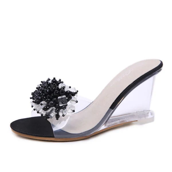 Chic / Beautiful Gold Casual Rhinestone Womens Sandals 2020 8 cm Wedges Open / Peep Toe Sandals
