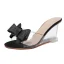 Sexy Silber Datierung Sandalen Damen 2020 Pailletten Schleife 8 cm Keilabsatz Peeptoes Sandaletten