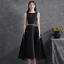 Chic / Beautiful Black Satin Homecoming Graduation Dresses 2021 A-Line / Princess Scoop Neck Rhinestone Sash Sleeveless Backless Bow Tea-length Formal Dresses