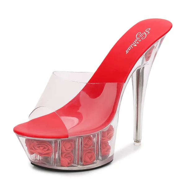 Transparent Blanche Club de carnaval Cristal Sandales Femme 2020 14 cm Talons Aiguilles Peep Toes / Bout Ouvert Sandales