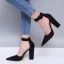 Betaalbare Bordeaux Toevallig Suede Sandalen Dames 2020 Enkelband 10 cm Dikke Hak Spitse Neus Sandalen