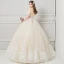 Elegant Champagne Wedding Dresses 2018 Ball Gown Lace Flower Beading Crystal Pearl Off-The-Shoulder Backless Sleeveless Floor-Length / Long Wedding