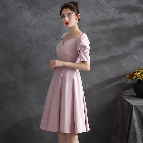 Chic Beautiful Blushing Pink Homecoming Satin Graduation Dresses 2021 A-Line Princess