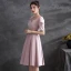 Chic / Beautiful Blushing Pink Homecoming Satin Graduation Dresses 2021 A-Line / Princess Scoop Neck Short Sleeve Backless Knee-Length Formal Dresses