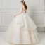 Elegant Champagne Wedding Dresses 2018 Ball Gown Beading Lace Flower V-Neck Backless Sleeveless Floor-Length / Long Wedding