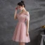 Schöne Rosa Heimkehr Cocktailkleider Abiballkleider 2021 A Linie Off Shoulder Perlenstickerei Pailletten Stoffgürtel Kurze Ärmel Rückenfreies Knielang Cocktail Festliche Kleider