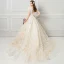 Elegant Champagne Wedding Dresses 2018 Ball Gown Lace Flower Pearl V-Neck Backless Cap Sleeves Chapel Train Wedding