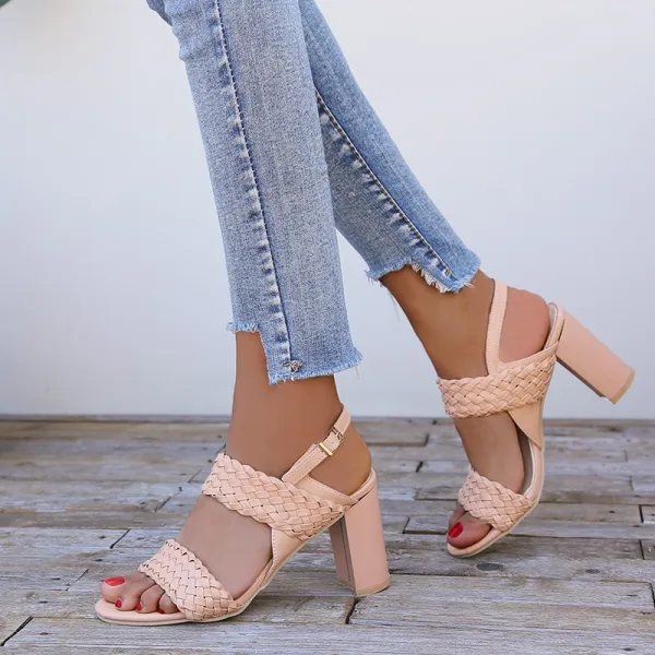 Modest / Simple Ivory Street Wear Womens Sandals 2020 8 cm Thick Heels Open / Peep Toe Sandals
