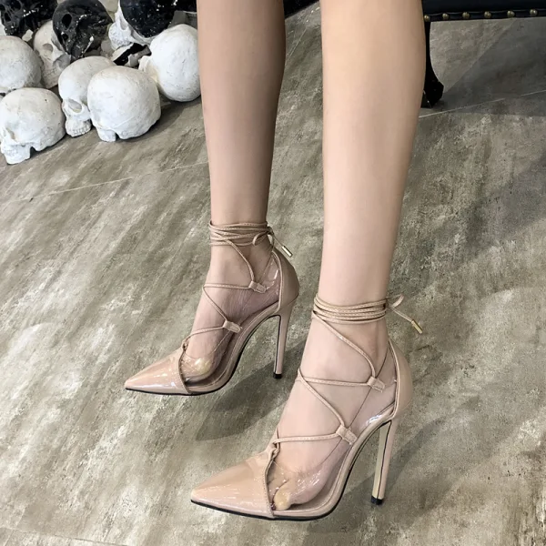 Sexy Black Street Wear Pumps 2020 Patent Leather X-Strap 11 cm Stiletto Heels Pointed Toe Pumps