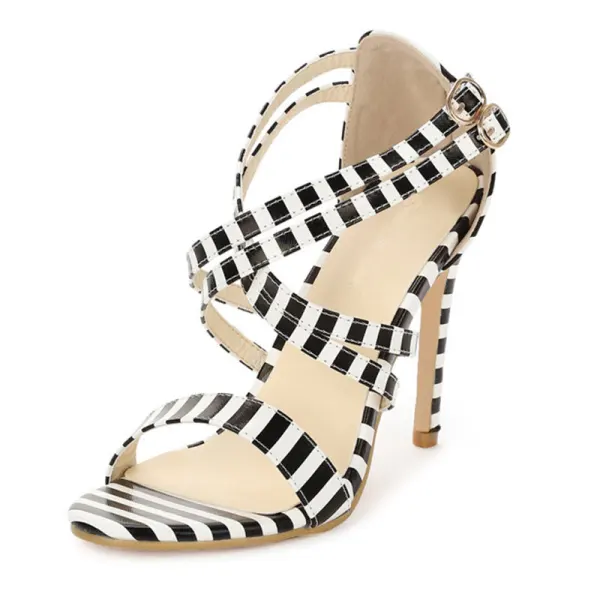 Fashion Yellow Casual Striped Womens Sandals 2020 X-Strap 11 cm Stiletto Heels Open / Peep Toe Sandals