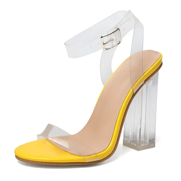 Transparent Jaune Club de carnaval Sandales Femme 2020 Bride Cheville 11 cm Talons Épais Peep Toes / Bout Ouvert Sandales