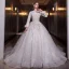Muslim Sparkly Charming White Beading Pearl Rhinestone Sequins Winter Wedding Dresses 2022 Ball Gown Scoop Neck Long Sleeve Royal Train Wedding