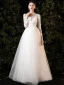 Chic / Beautiful White Lace Flower Prom Dresses 2022 A-Line / Princess Scoop Neck Long Sleeve Backless Floor-Length / Long Formal Dresses
