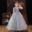 Chic / Beautiful Sky Blue Birthday Flower Girl Dresses 2022 Ball Gown High Neck Beading Sequins 1/2 Sleeves Floor-Length / Long Flower Girl Dresses