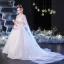 Chic / Beautiful White Beading Pearl Sequins Rhinestone Birthday Flower Girl Dresses 2022 Ball Gown High Neck Short Sleeve Chapel Train Flower Girl Dresses