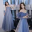 Chic / Beautiful Sky Blue Prom Dresses 2022 A-Line / Princess Strapless Bow Short Sleeve Sequins Backless Floor-Length / Long Formal Dresses