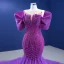 High-end Fuchsia Beading Pearl Sequins Prom Dresses 2022 Trumpet / Mermaid Scoop Neck Puffy Short Sleeve Chapel Train Formal Dresses