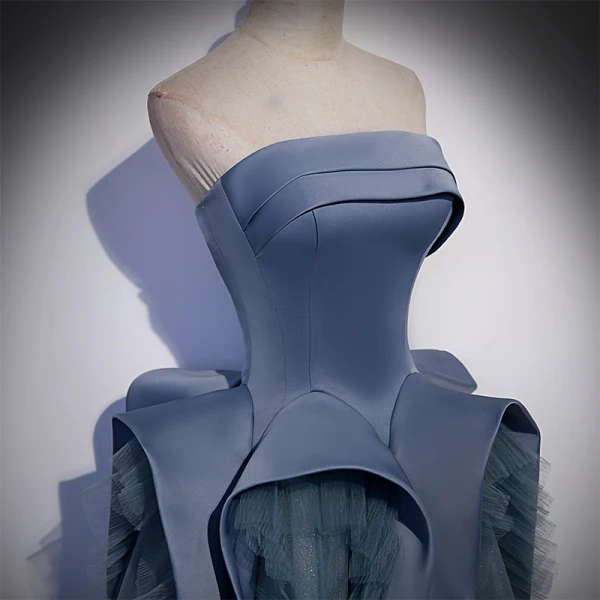 Chic / Beautiful Ocean Blue Cascading Ruffles Prom Dresses 2022 A-Line / Princess Strapless Sleeveless Backless Floor-Length / Long Formal Dresses