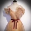 Chic / Belle Champagne Tachetée Robe De Bal 2022 Princesse Bretelles Spaghetti Manches Courtes Noeud Ceinture Dos Nu Longue Robe De Ceremonie