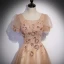 Chic / Belle Champagne Robe De Bal 2022 Princesse Encolure Carrée Perlage Paillettes Manches Courtes Dos Nu Longue Robe De Ceremonie