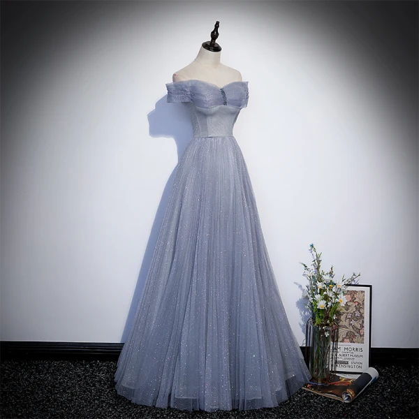 Charmant Bleu Ciel Glitter Paillettes Robe De Bal 2022 Princesse De l'épaule Manches Courtes Dos Nu Longue Robe De Ceremonie