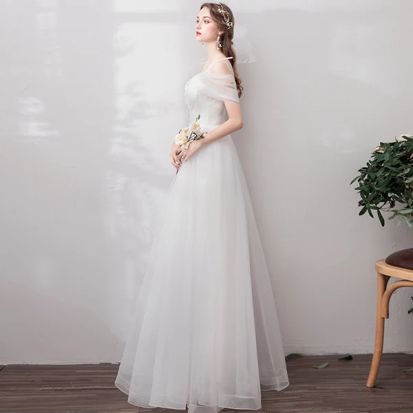 Chic / Beautiful White Prom Dresses 2022 A-Line / Princess Spaghetti Straps Short Sleeve Backless Floor-Length / Long Formal Dresses