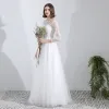 Proste / Simple Białe Z Koronki Kwiat Lekka Suknie Ślubne 2022 Princessa Wycięciem 3/4 Rękawy Długie Ślub