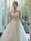 Vintage / Retro Ivory Lace Flower Pearl Wedding Dresses 2022 A-Line / Princess High Neck Long Sleeve Floor-Length / Long Wedding