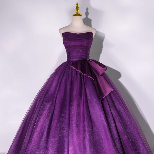 Elegante Violett Ballkleider 2022 Bandeau Ärmellos Rückenfreies Schleife Lange Festliche Kleider