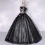 Chic / Beautiful Black Prom Dresses 2022 Ball Gown Ruffle Strapless Beading Pearl Rhinestone Sleeveless Backless Floor-Length / Long Formal Dresses