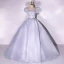 Elegant Ocean Blue Prom Dresses 2022 Ball Gown Square Neckline Puffy Short Sleeve Backless Floor-Length / Long Formal Dresses