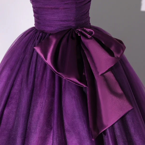 Elegant Prom Dresses Purple 2022 Ball Gown Strapless Sleeveless Backless Bow Floor-Length / Long Formal Dresses