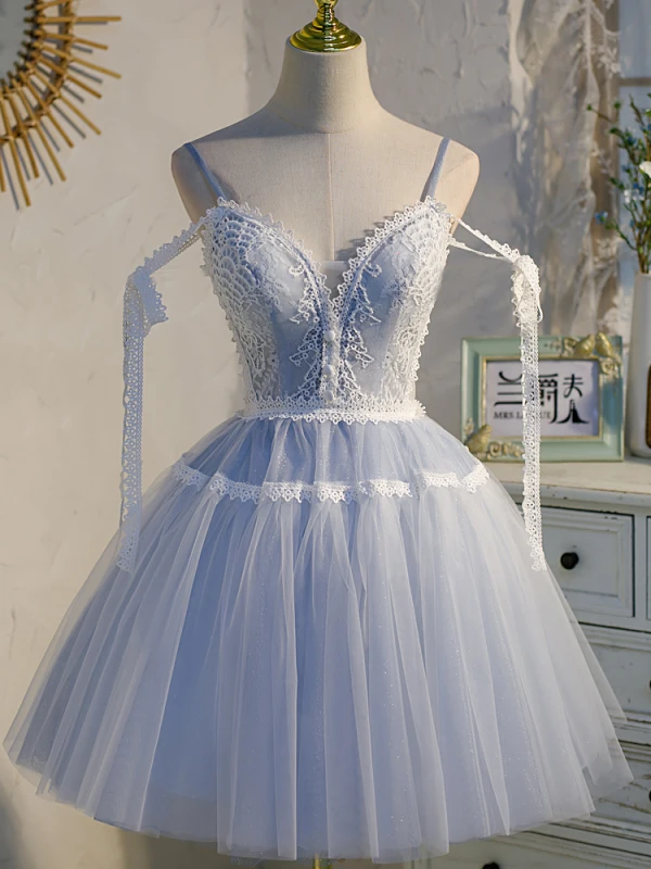 Sexy Bleu Ciel En Dentelle Fleur Anniversaire Robe De Fête 2022 Princesse Bretelles Spaghetti Sans Manches Dos Nu Noeud Longue Robe De Ceremonie